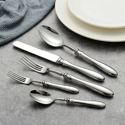5pcs 18/10 Stainless Steel Cutlery Set Roman Handle Luxury Steak Knife Fork Spoon Tableware Flatware Dinnerware Dishwasher Safe