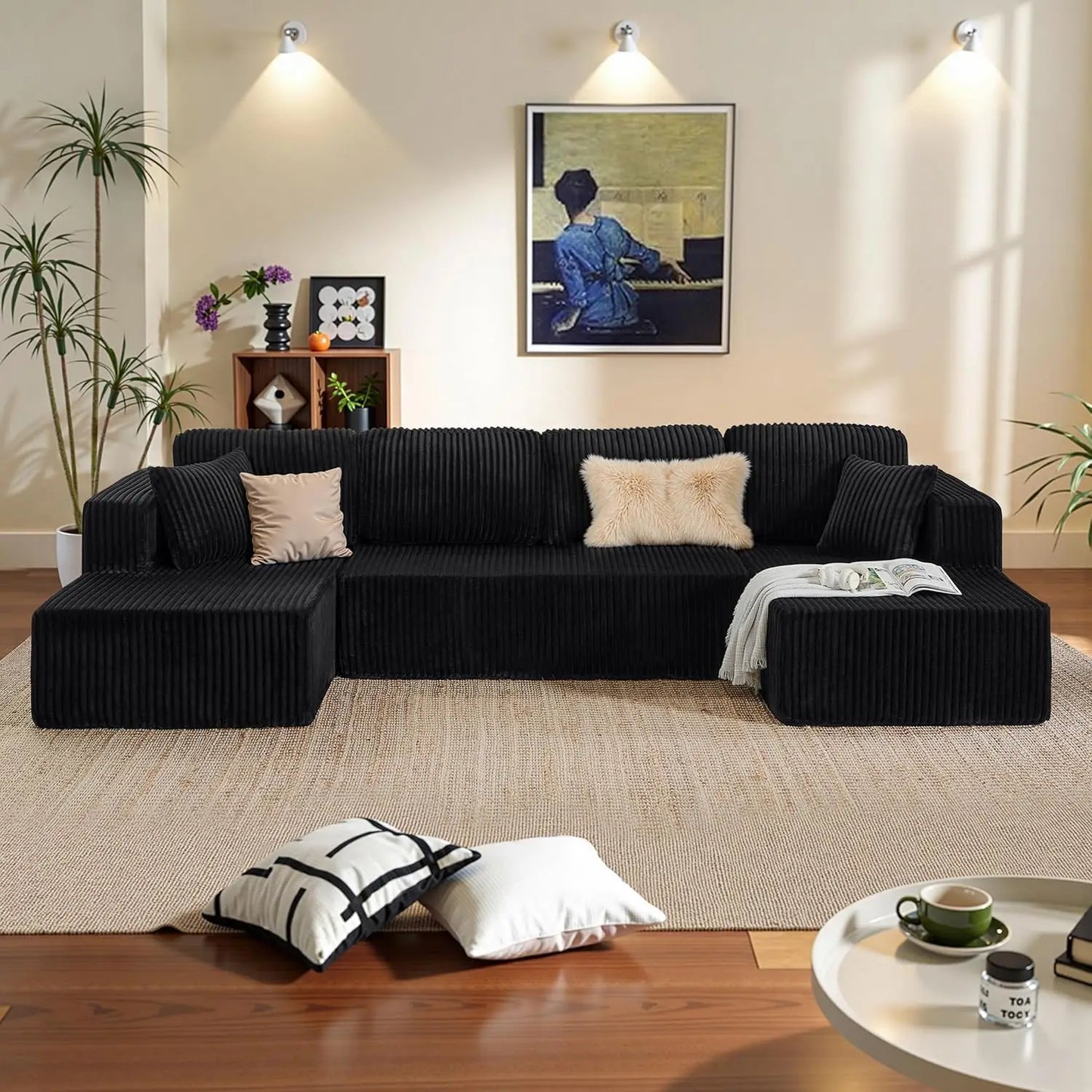 130" U Shaped Boneless Couch, Cloud Boneless Sectional Couches For Living Room, Modular Spineless Sofa Bed With, Customized