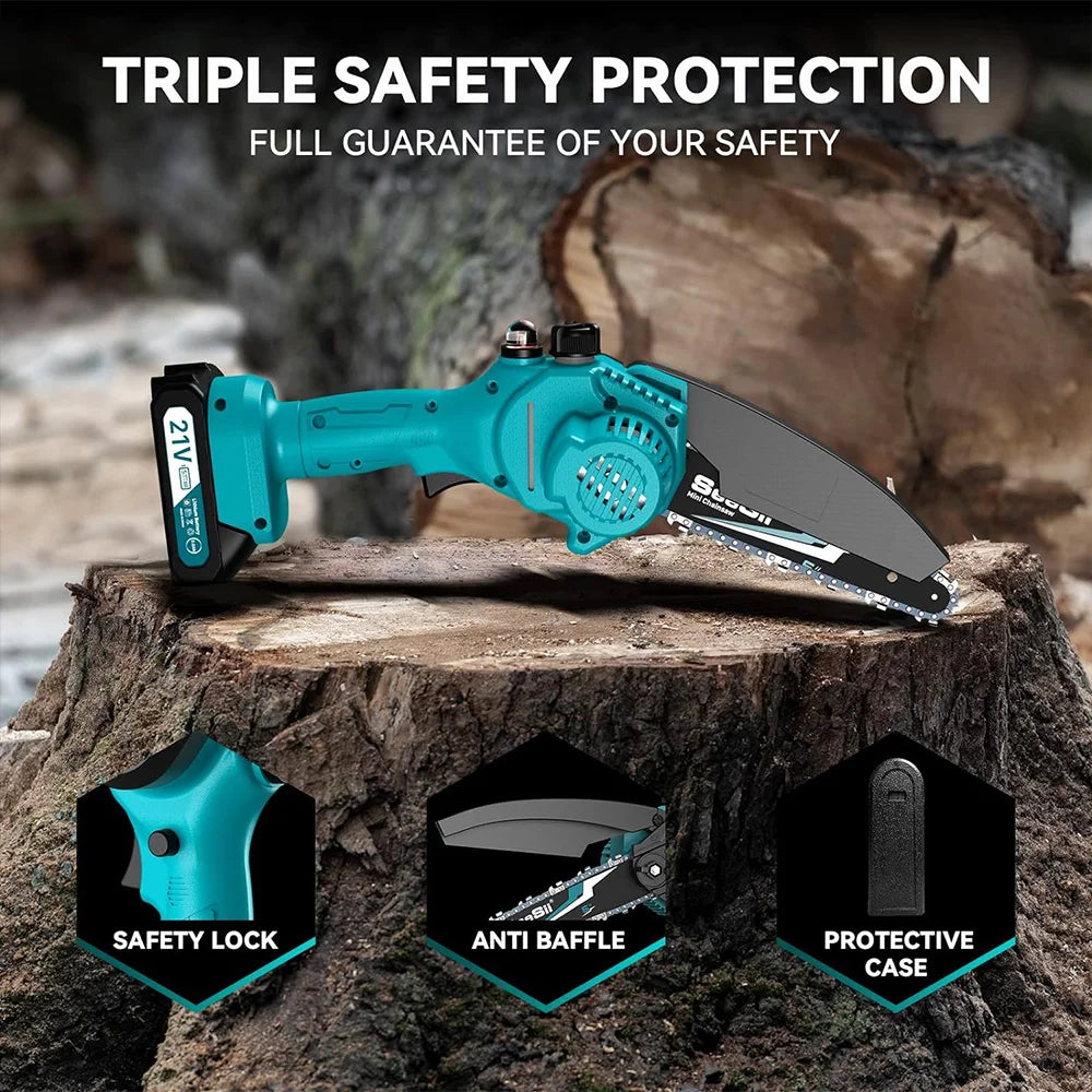 Seesii 6‘’ Cordless Electric Chainsaw Rechargeable Chain saw Woodworking Garden Pruning Saw Handheld for Makita 18V Battery pin