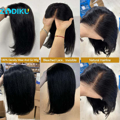 ZIDIKU 10-16inch Glueless Wigs Human Hair Straight Human Hair Wigs 4x4 HD Lace Bob Short Human Hair Wigs 100% Human Hair Quality
