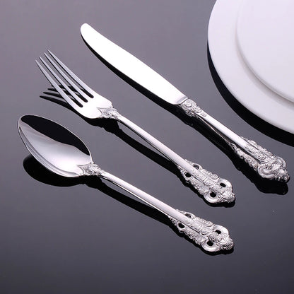Vintage Western Stainless Steel Cutlery Set Luxury Tableware Wedding Engraving Dinnerware Knife Fork Spoon Sliverware 1 Pcs