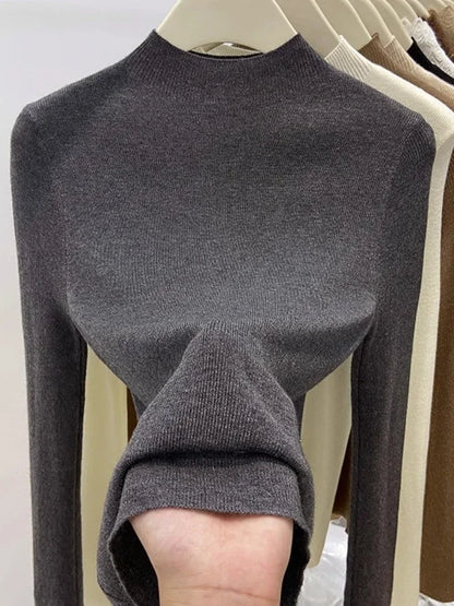 Women 2025 Solid Slim Pullover Autumn Winter Turtleneck Sweater Warm Casual Jumpers Korean Fashion Knitwear Base Layer Tops