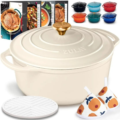 6 Quart Enameled Cast Iron Dutch Oven Pot with Lid Premium Durability Oven Safe up to 500F Heavy Duty Cookware Perfect for Brea