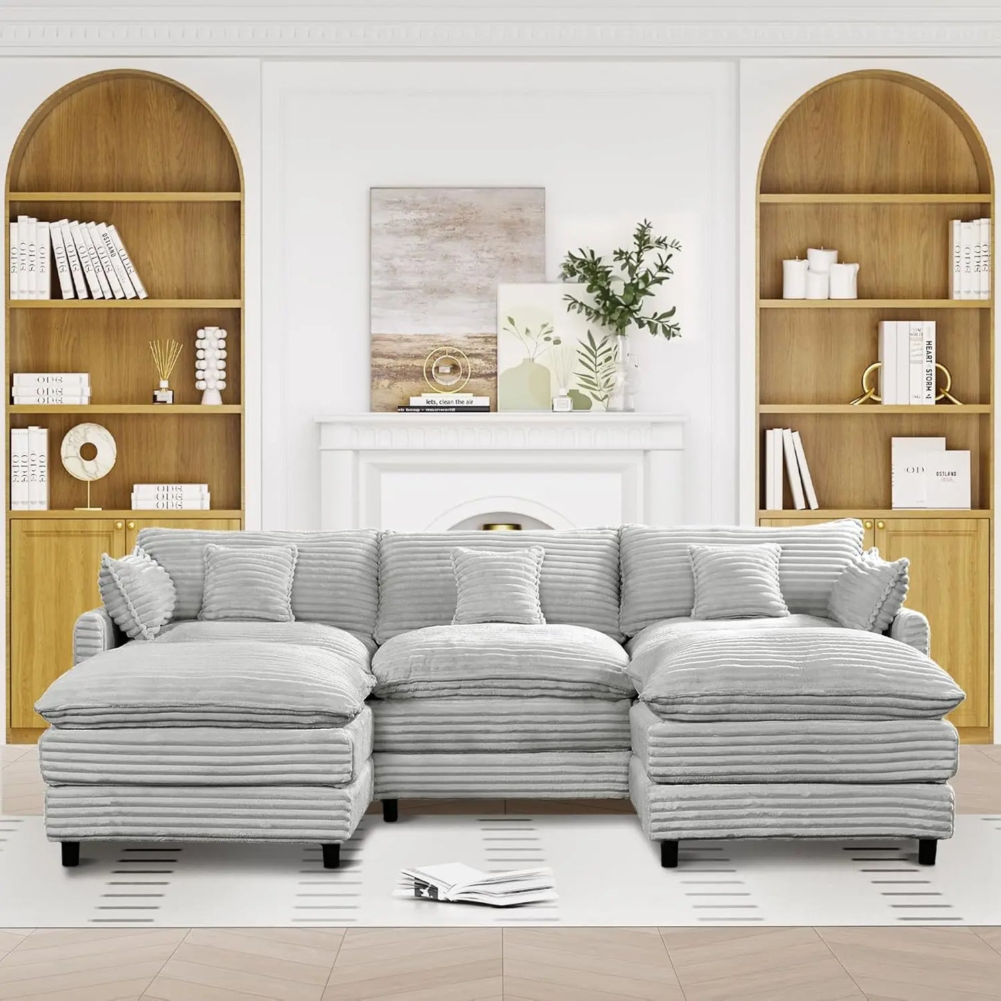 108" Cloud Couch, Modern U-Shaped Modular Sectional Sofa with 2 Ottomans & 5 Lumbar Pillows, 5-Seater Deep Seat, Customized