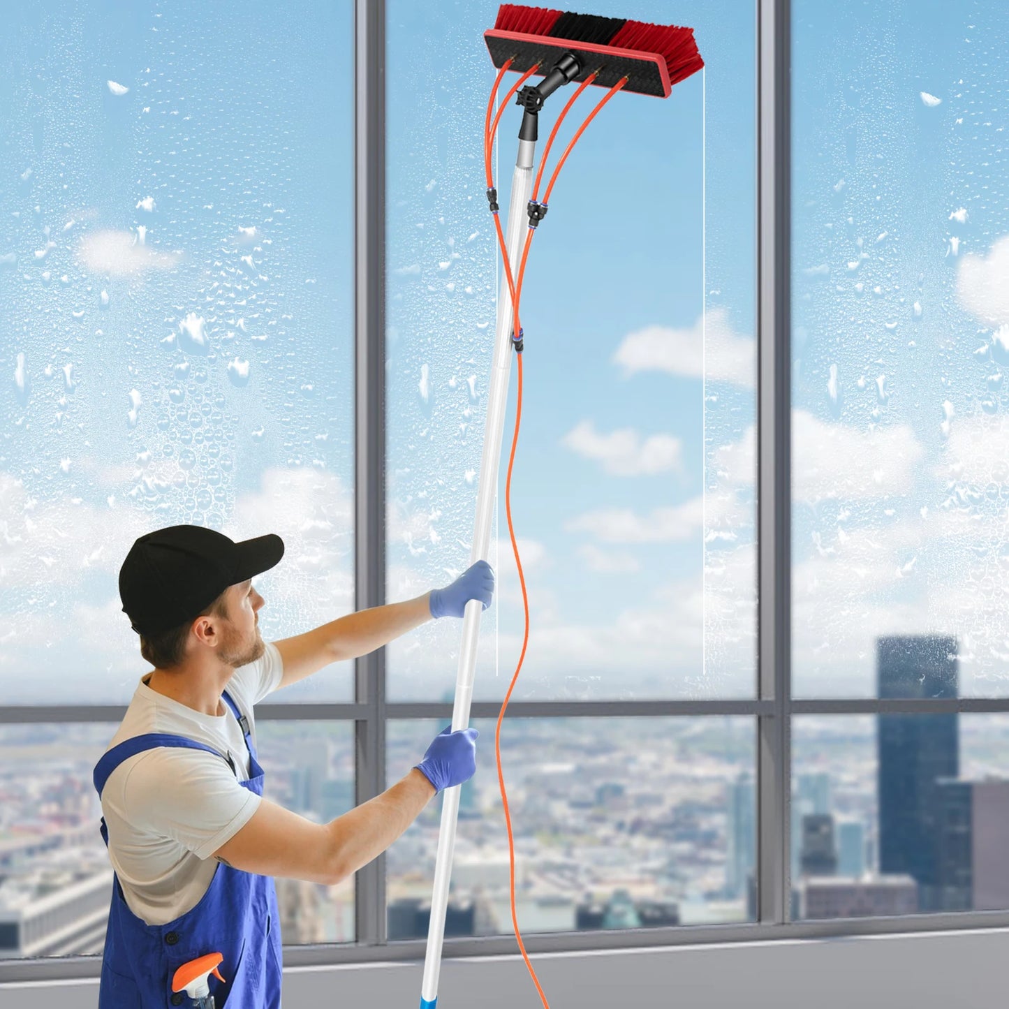 26FT Water Fed Pole Cleaning Brush Tool, For Window+ Solar Panel, High Density Aluminum Alloy Window Cleaning Pole