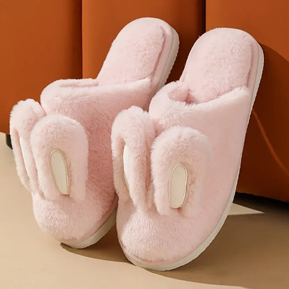 Women Cotton Slippers 2025 Winter Plush Cute Rabbit Comfortable Anti Slip Home Indoor Floor Warm Cartoon Slippers Mujer