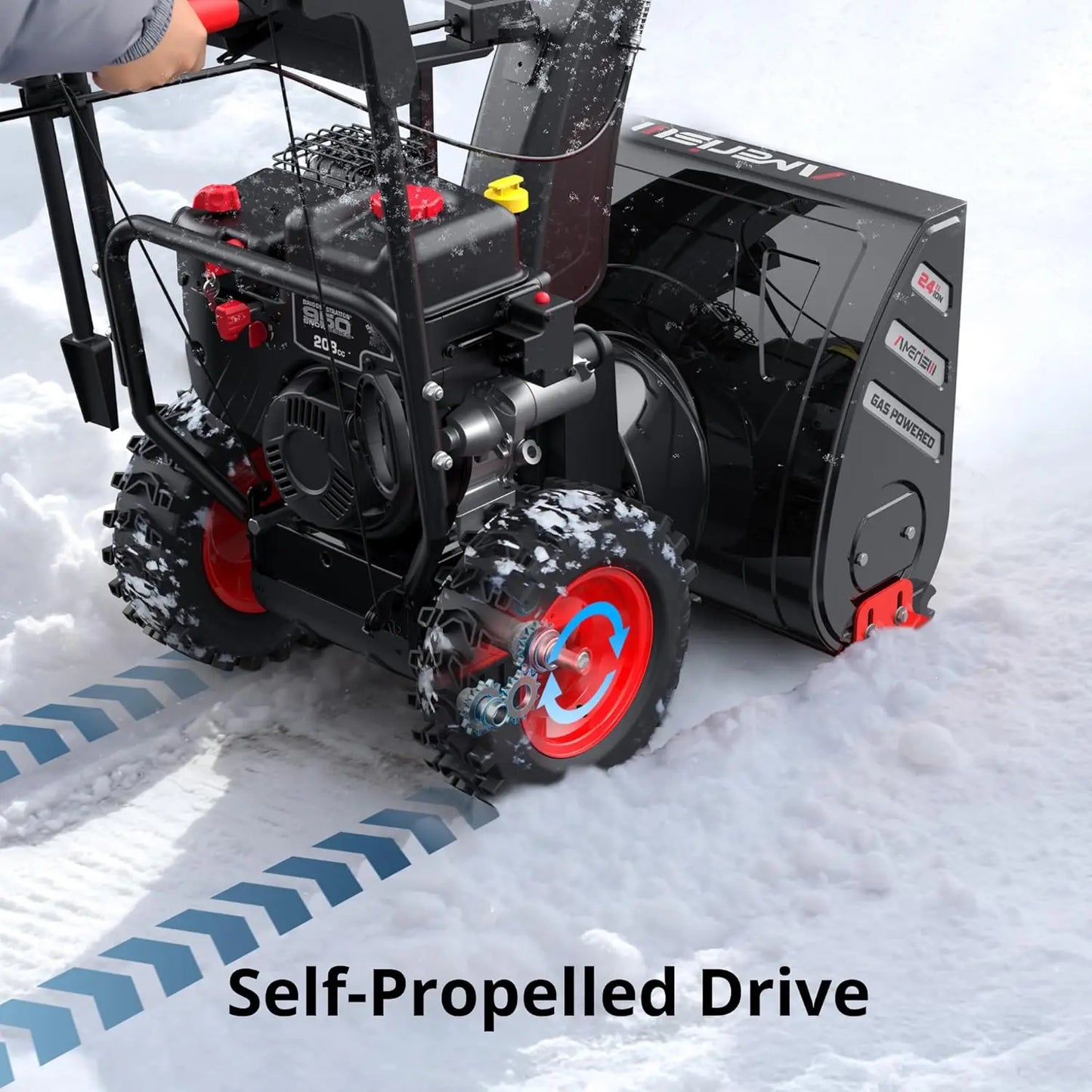 24-Inch Gas Snow Blower with 212cc 4-Cycle OHV Engine, Recoil Start, 40Ft Snow Throwing for Decks, Driveways, and Sidewalks