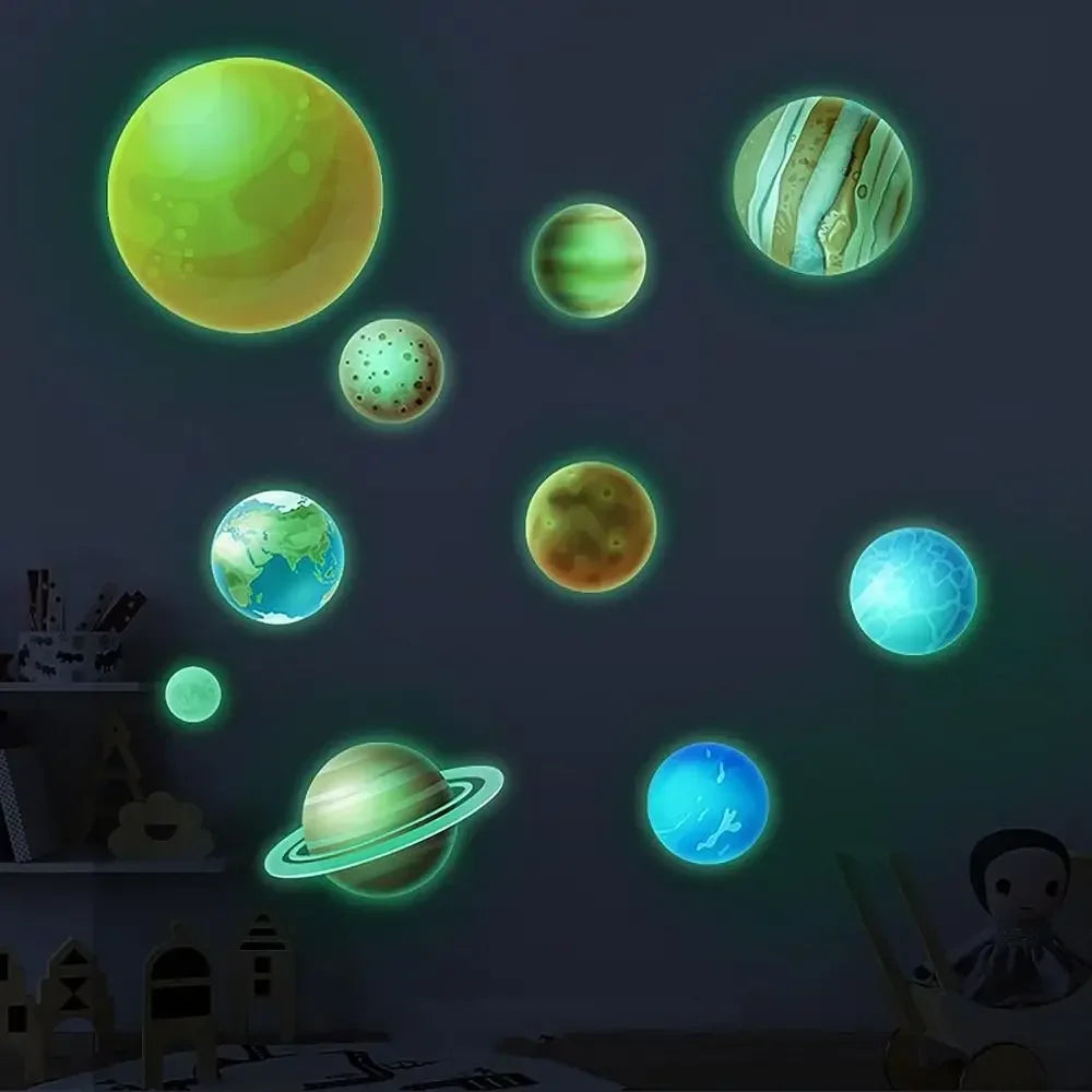 Luminous Stars Wall Stickers DIY PVC Glow in The Dark Planet Wall Decals Ceiling Stars Planets Stickers Home Decoration