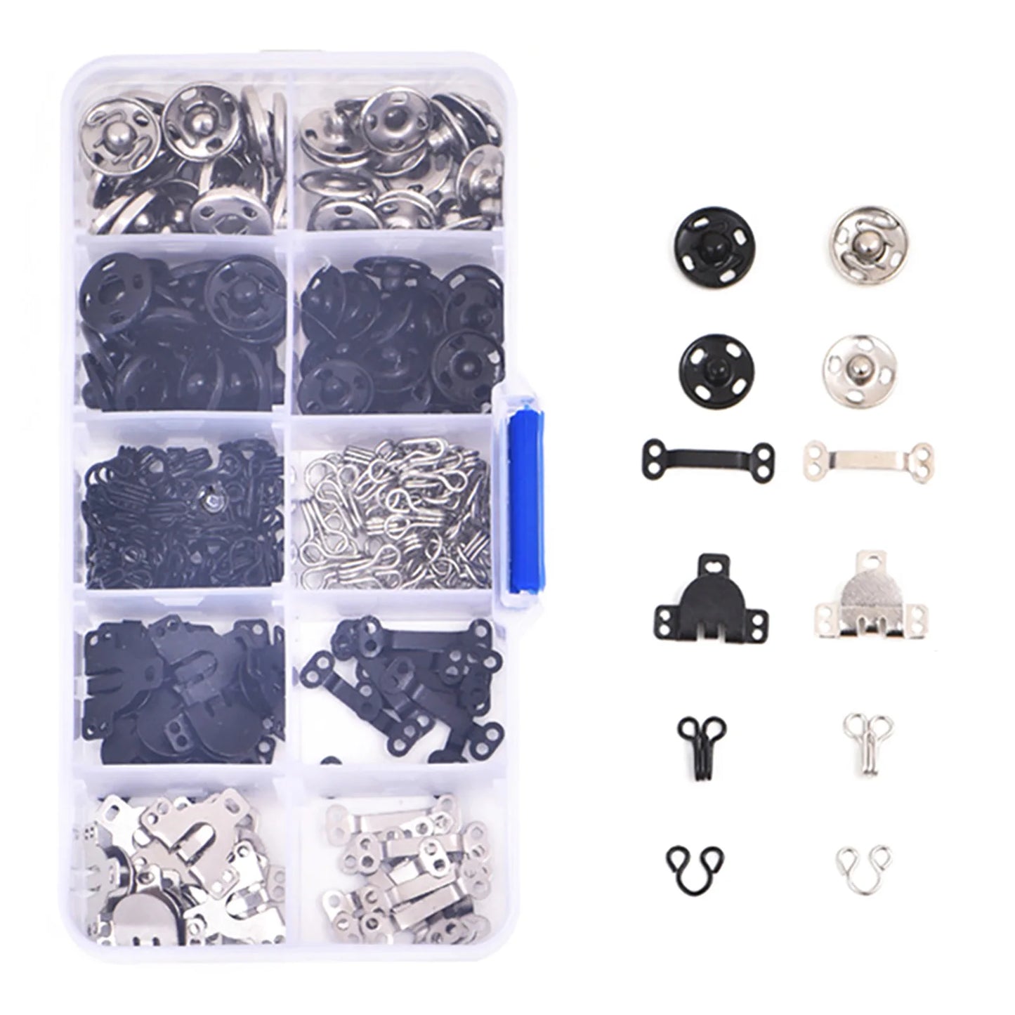 100Pair/Box 3 Styles Sewing Hook and Eye Snap Buttons Clothing Button Sewing DIY Tool Closure Clothing Fixing Tool
