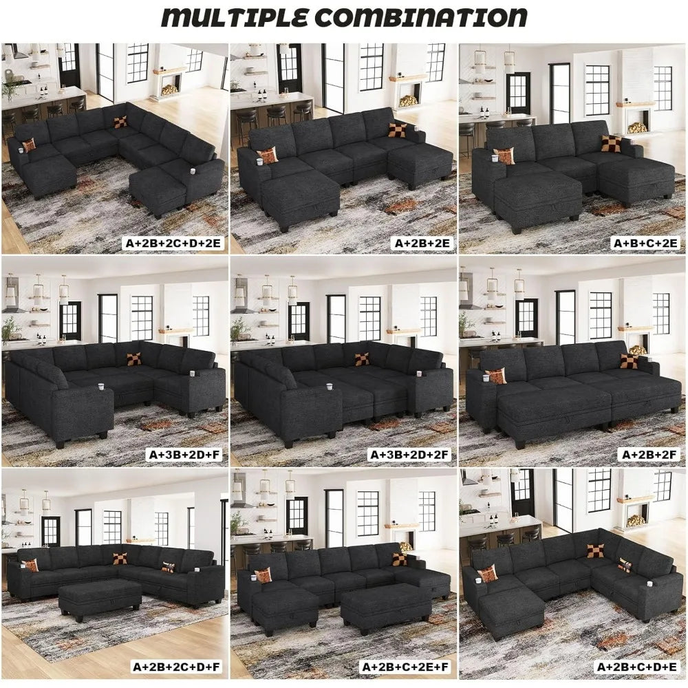 Oversized U Shaped Modular Sectional Couches for Living Room 10 Seater Modular Sofa Set with Storage Ottoman Large Sectional