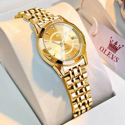 OLEVS Original Brand Elegant Women's Watches Waterproof Luminous Quartz Watch for Lady Necklace Bracelet Gift Box Set Calendar