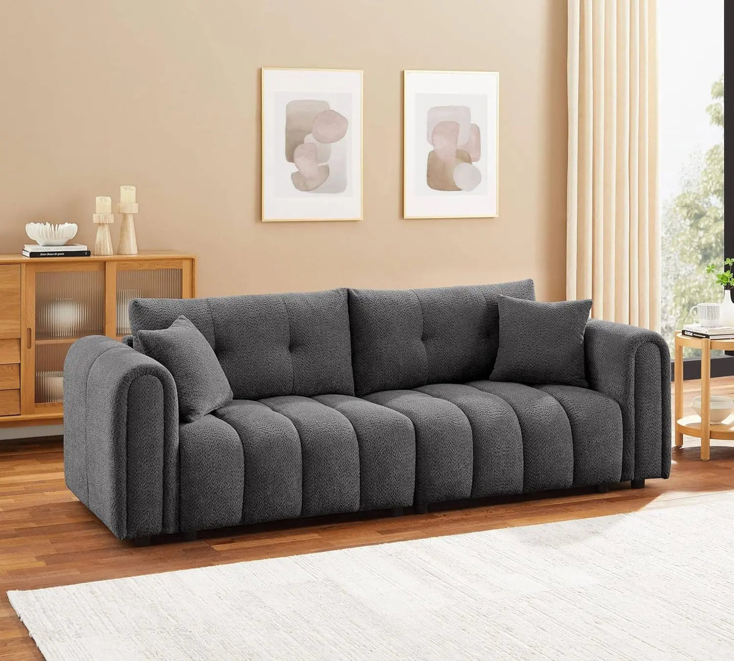 91.5" Modern Boucle Sofa Couch, Comfortable Upholstered Tufted Cloud Couch, 3 Seater Couches for Living Room, Bedroom