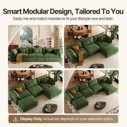 111.5" L Shaped Modern Sofa Modular Sectional Cloud Couch with Ottoman, 4-Seat Chenille Deep Seat Sofa with Pillow for Living Ro