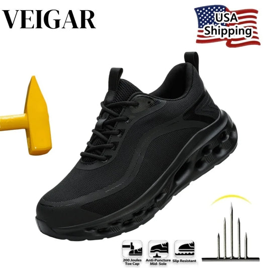 Men's Steel Toe Safety Shoes Anti-Smash Puncture-Proof Lightweight Breathable Work Boots with for Outdoor Construction Sneakers