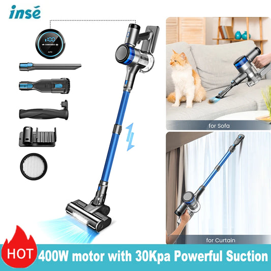 INSE S9X Cordless Vacuum Cleaner 400W 45Kpa Powerful Suction Stick Vacuum 55min Runtime Clean for Pet Hair Hardwood Floor Carpet