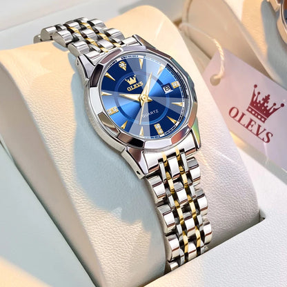 OLEVS Original Brand Elegant Women's Watches Waterproof Luminous Quartz Watch for Lady Necklace Bracelet Gift Box Set Calendar
