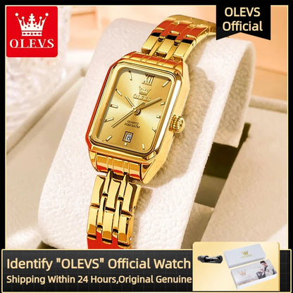 OLEVS Original Women's Wacthes Waterproof Stainless steel Calendar New Ladies Watches High Quality Square Dial Wristwatch Set