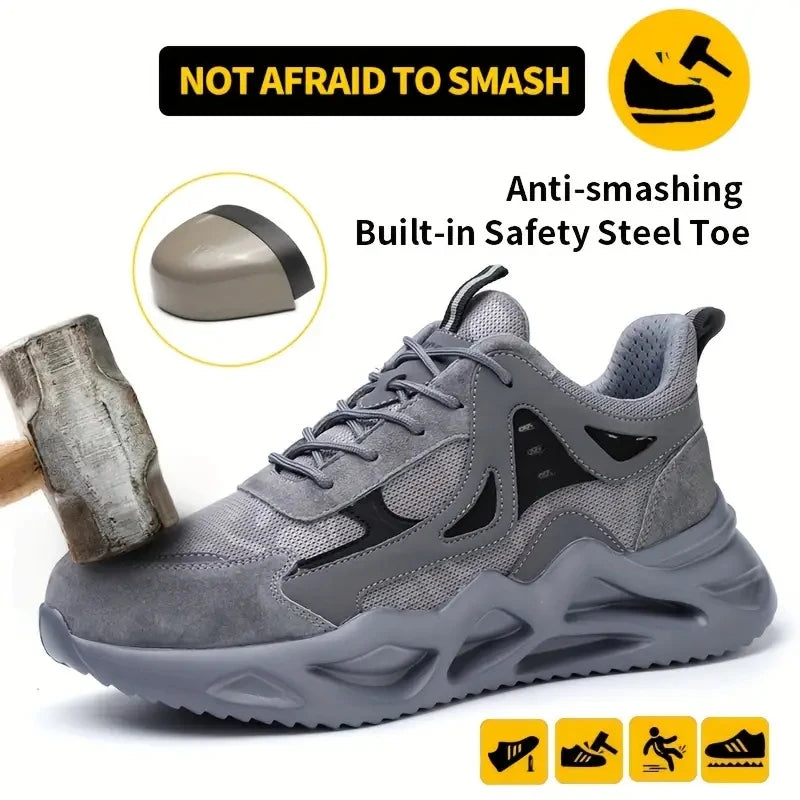 Men's Comfortable Soft-Soled Smash and Puncture Resistant Work Shoes