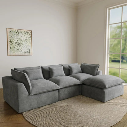 Cloud Couch 102.3'' Oversized Boneless Sectional Sofa with Ottoman - Modern Modular Customized Comfortable Seating Furniture