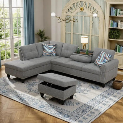 Shaped Couches for Living Room, Sectional Couch Living Room Furniture with Storage Ottoman, Modular Sectional Sofa with Movable