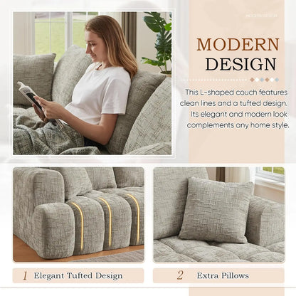 108" W Modular Sectionals Sofa,Cloud Boneless Couch with Chaise,Chenille Tufted Deep Seat L Shaped Couch,Modern Compression Foam