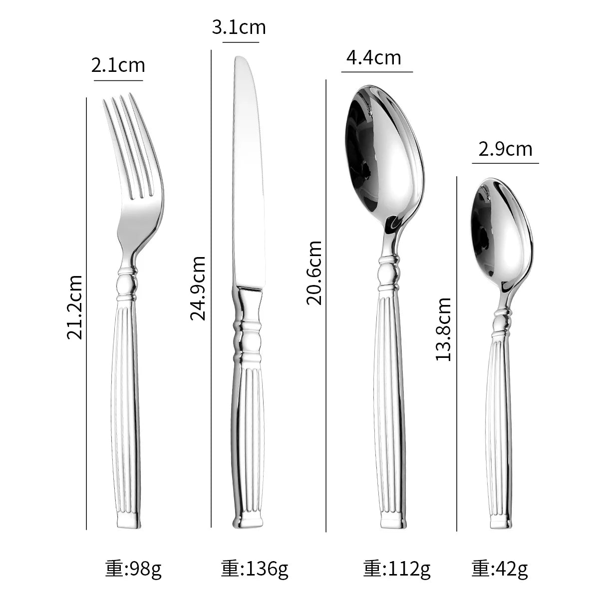 roman column Western Silver Cutlery Set Elegant Striped Handle Tableware Stainless Steel 304 Knife Fork Spoon spoon and fork set