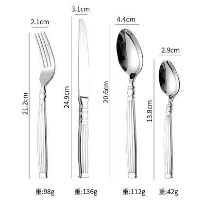 roman column Western Silver Cutlery Set Elegant Striped Handle Tableware Stainless Steel 304 Knife Fork Spoon spoon and fork set