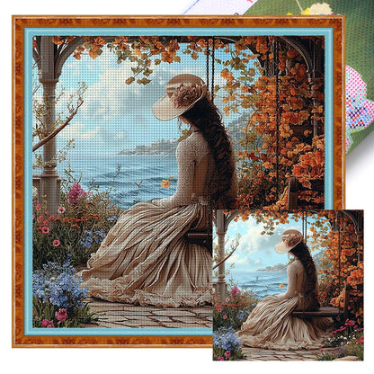 Full Embroidery cotton Thread 11CT Printed Girl Cross Stitch Kit Art 50x50cm