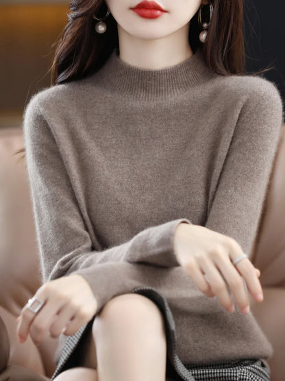 100% Merino Wool Cashmere Sweater Women Knitted Sweater Turtleneck Long Sleeve Pullovers Autumn Winter Clothing Warm Jumper Tops