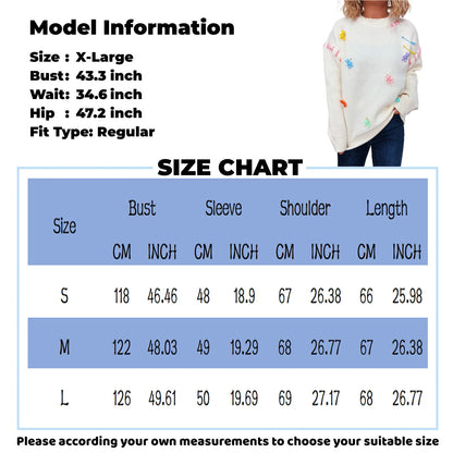 Women'S Fashion Casual Loose Versatile Bear Decoration Handmade Drawstring Long Sleeve Round Neck Pullover Sweater Pulls Femmes