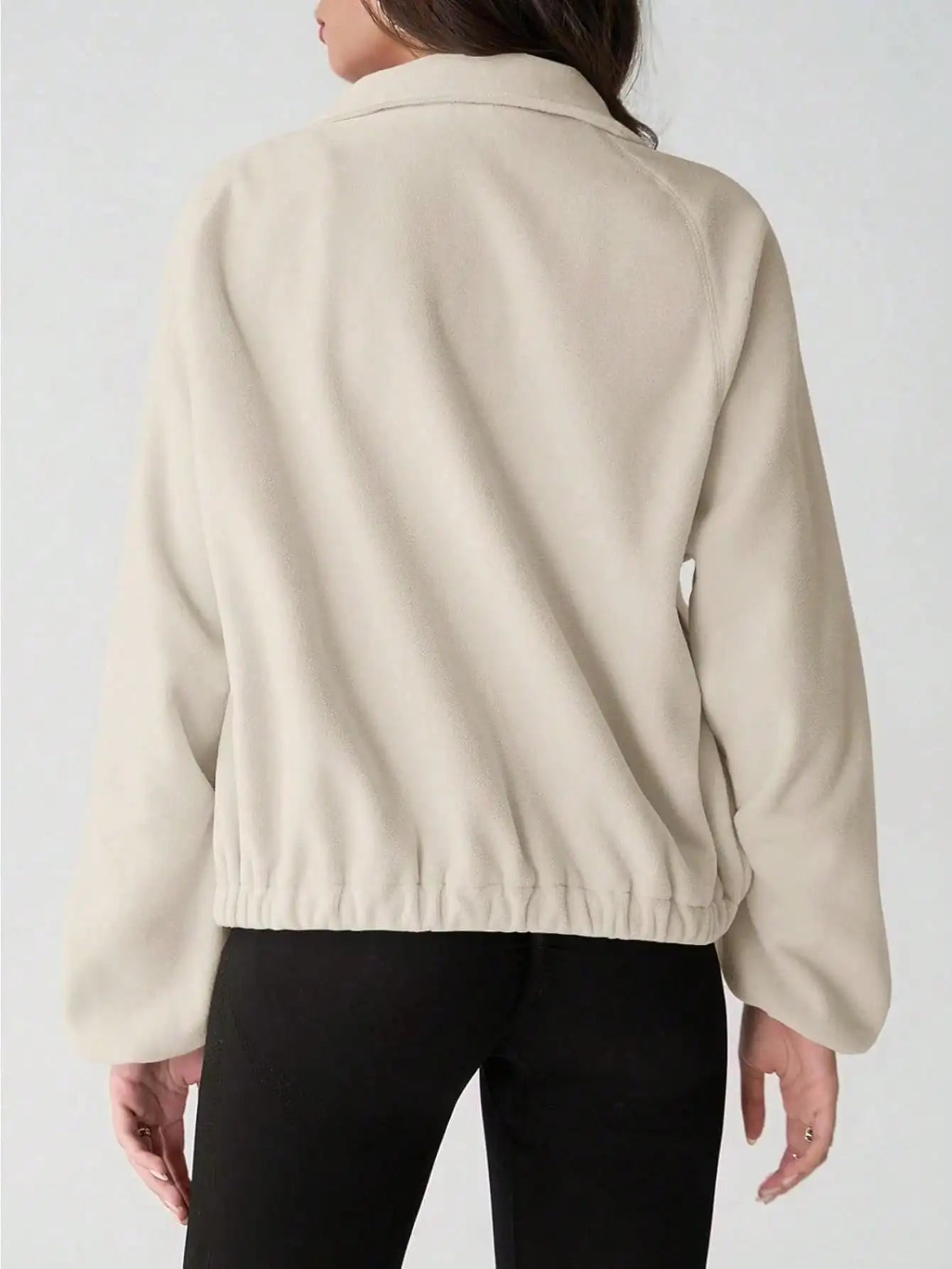 Women's Coquette Aesthetic Sherpa Cropped Jacket, Fuzzy Fleece Zip-Up with Stand Collar & Pockets, Fall Winter Coats