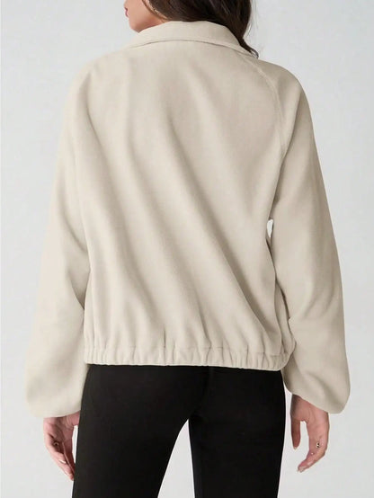 Women's Coquette Aesthetic Sherpa Cropped Jacket, Fuzzy Fleece Zip-Up with Stand Collar & Pockets, Fall Winter Coats