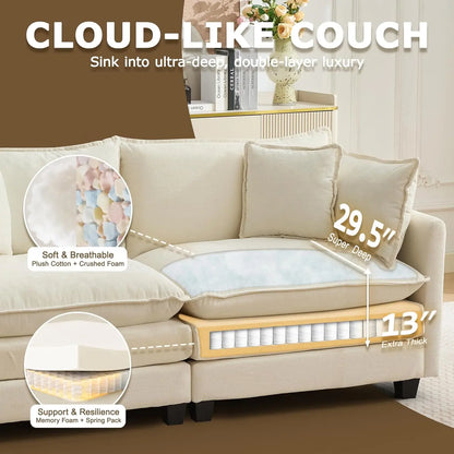 78" Modular Sectional Sofa, Cloud Couch Loveseat Sofa, Deep Seat Washable Chenille Fabric Sofa with Throw Pillows,, Customized