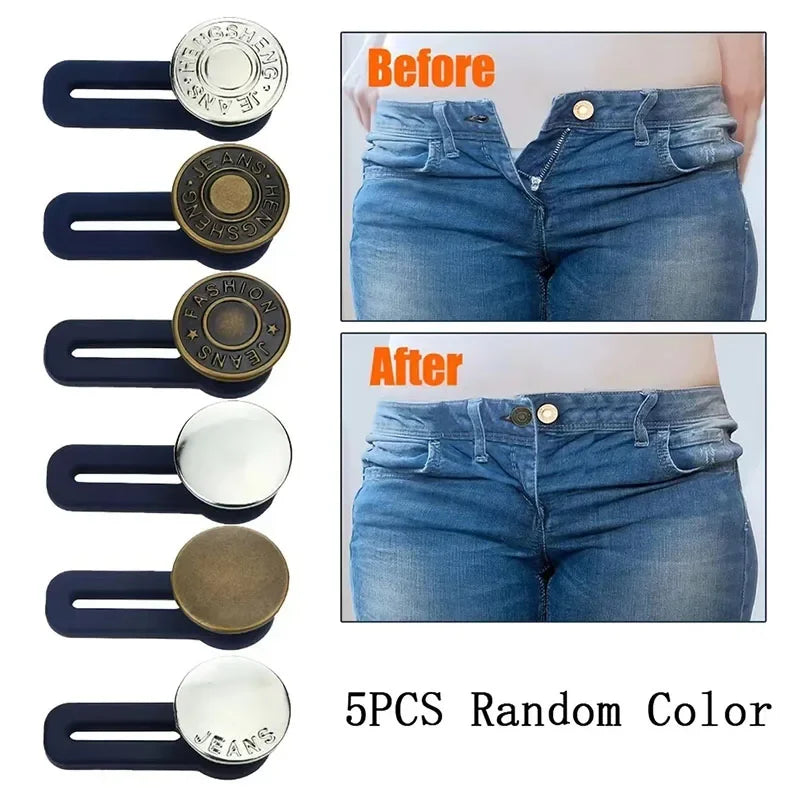 5pcs Button Extender For Pants Adjustable Waist Button Retractable Waistband Expander Random Color No Sew Buttons