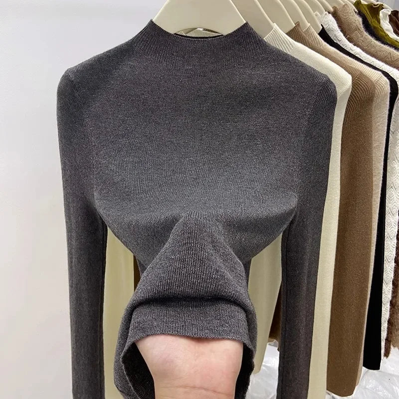 Women 2025 Solid Slim Pullover Autumn Winter Turtleneck Sweater Warm Casual Jumpers Korean Fashion Knitwear Base Layer Tops