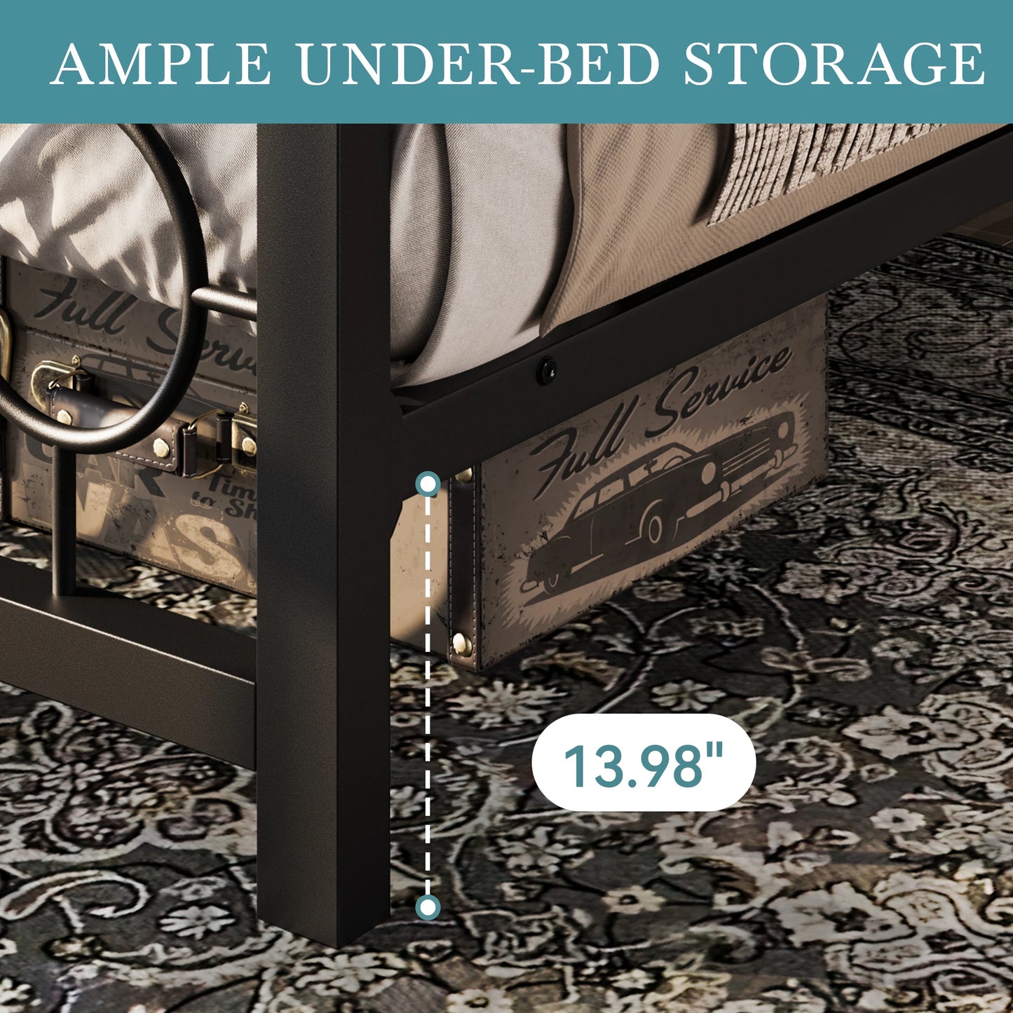 HOOMIC Metal Platform Bed Frame with Vintage Circular Headboard & Footboard, Extra Under-Bed Storage, No Box Spring Needed