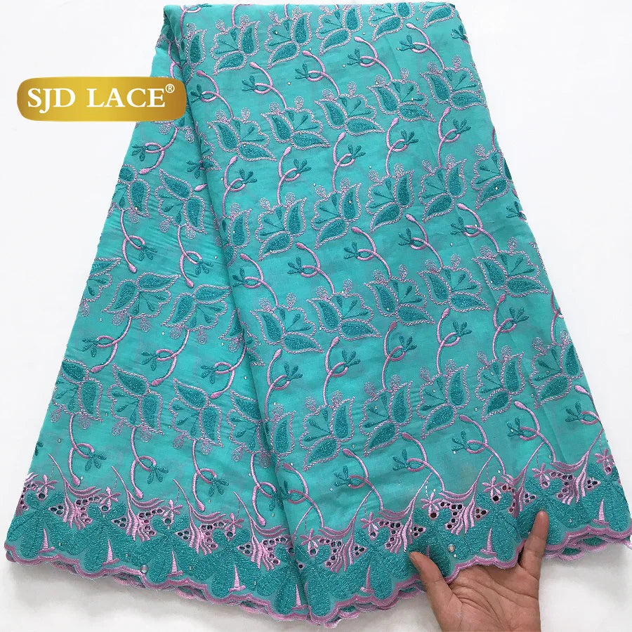 SJD LACE African Nigerian Cotton Lace Fabrics 5Yards 2025 High Quality Embroidery Swiss Voile Lace for Women Party Dresses 4370