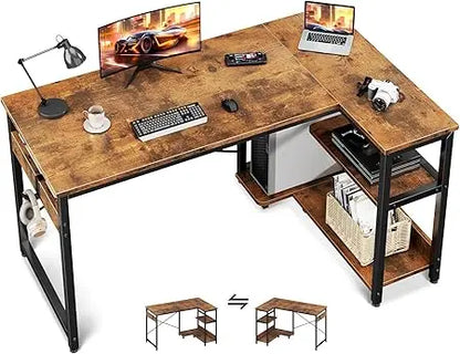 48 Inch Corner Computer Desk with Storage and PC Stand, Compact L-Shaped Desk for Home Office and Gaming