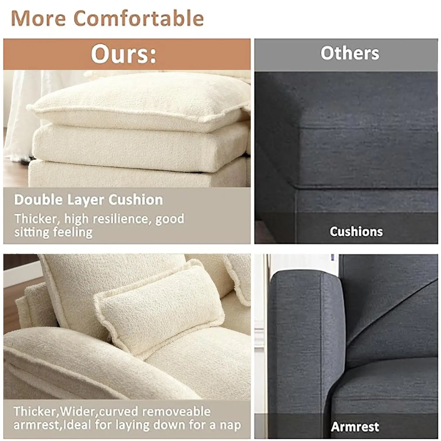Modern U Shape Sectional Sofa Cloud Couch, 110" Upholstery Chenille Fabric Modular Couch, Comfy 4 Seat Sleeper Sofa With Double