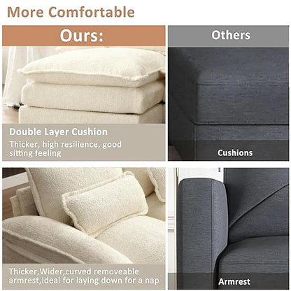 Modern U Shape Sectional Sofa Cloud Couch, 110" Upholstery Chenille Fabric Modular Couch, Comfy 4 Seat Sleeper Sofa With Double