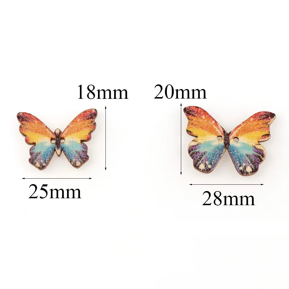 50PC 2 Holes 3 Size Colorful Butterfly Wooden Buttons Fit Sewing And Scrapbooking Sewing Buttons For Craft DIY Mixed