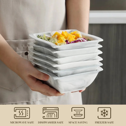 MALACASA FLORA 26-PIECE Nordic European Marble Gray Porcelain Tableware Set with 6PCS Bowl Dinner Plate Dessert Soup Plate