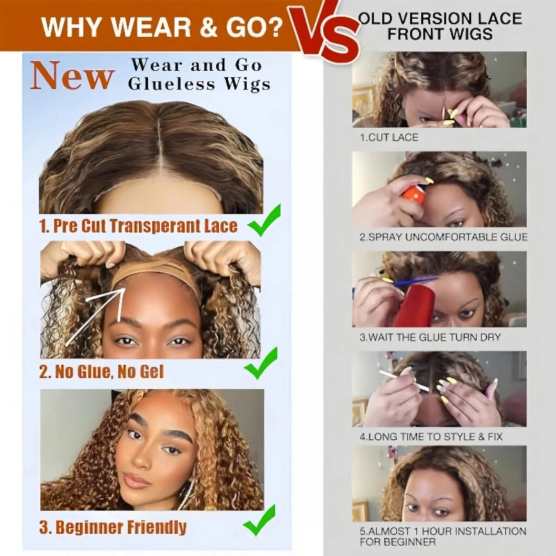 Deep Wave Bob Wig Human Hair Glueless Highlight 5x5 HD Lace Front 220% Density 4/27 Colored Ombre Wear and Go Human Hair Wigs