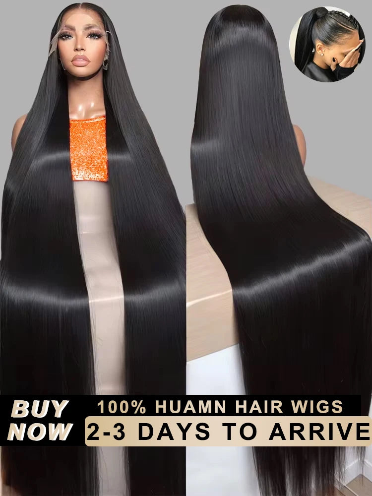 220 Density 40 44 Inch13x6 HD Bone Straight Lace Frontal Human Hair Wigs Brazilian Black 360 Full Lace Wig For Women Preplucked