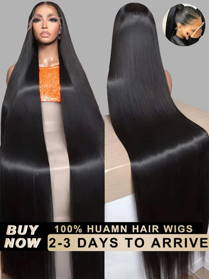 220 Density 40 44 Inch13x6 HD Bone Straight Lace Frontal Human Hair Wigs Brazilian Black 360 Full Lace Wig For Women Preplucked