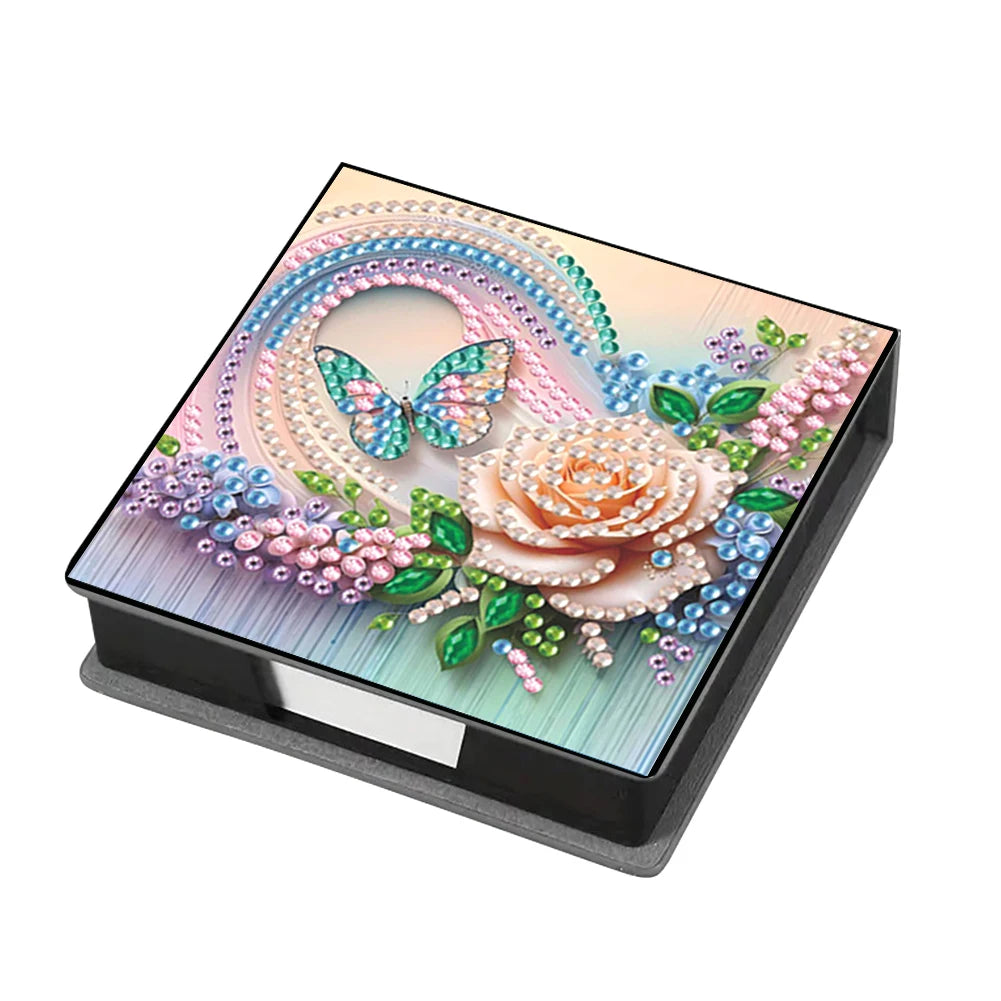 Flowers Leather Diamond Painting Notecard Box Gem Art Sticky Note Holder Gem Painting Memo Pad Holder Mosaic Kit for Home Office