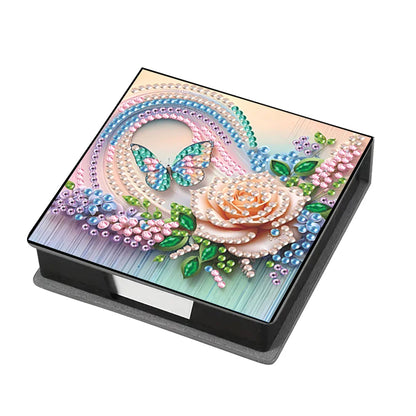 Flowers Leather Diamond Painting Notecard Box Gem Art Sticky Note Holder Gem Painting Memo Pad Holder Mosaic Kit for Home Office