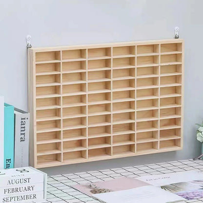 60 Grid Wood Display Shelf Toy Storage Wall Mounted Solid Wood Car Model Storage Box With A Pair Of White Traceless Nails