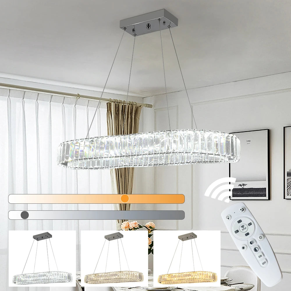 VETRULUS Modern Luxury Crystal Oval Design Led Chandelier Ceiling Lamp Nordic Pendant Hanging Light Fixture Living Bedroom Hotel