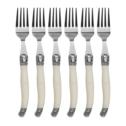 Stainless steel knife, fork, spoon set, milky white plastic handle, steak knife, steak fork spoon, steak tableware for home use